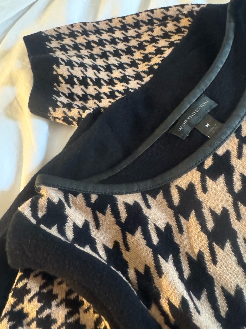 Worthington Short-Sleeve Houndstooth Knit Top - Black and Cream - Picture 3 of 4